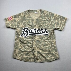 Birmingham Barons Coca-Cola Youth XL Green Digital Camo Baseball Jersey USA Flag